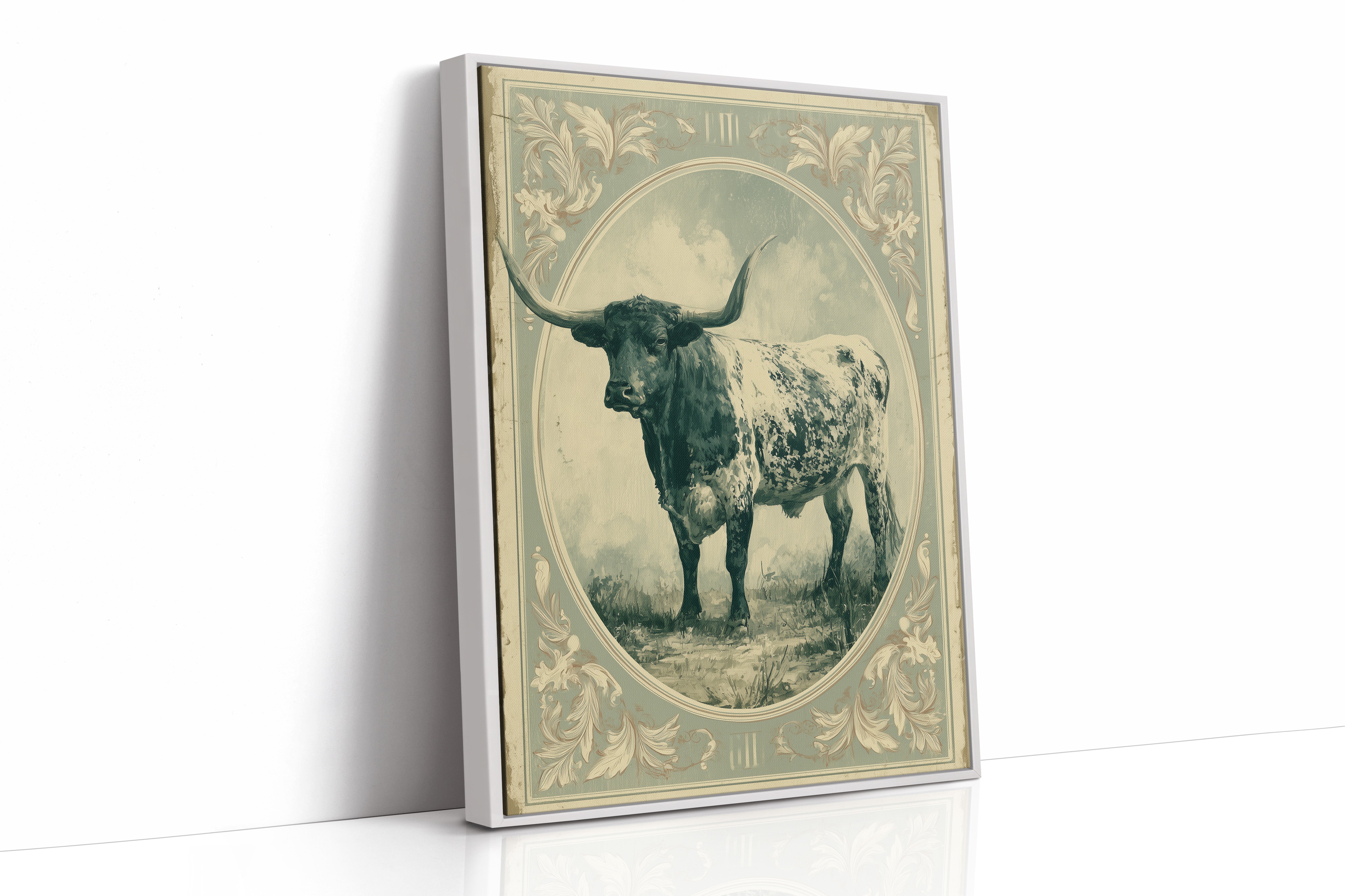 Longhorn in Antique Frame
