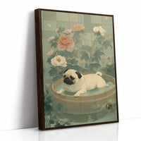 Pug's Peaceful Bath Among Peonies