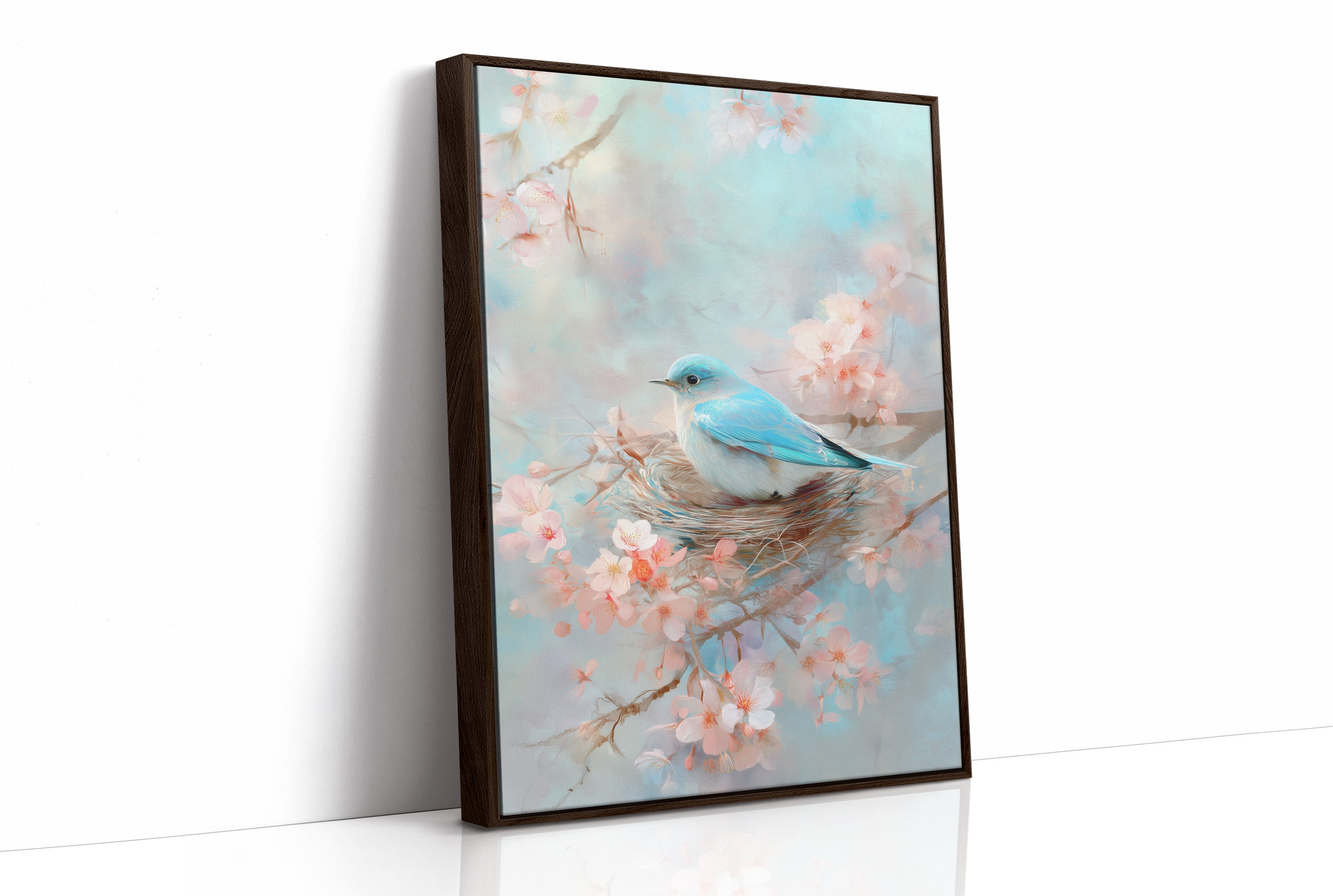 Blue Bird Rests Among Cherry Blossoms