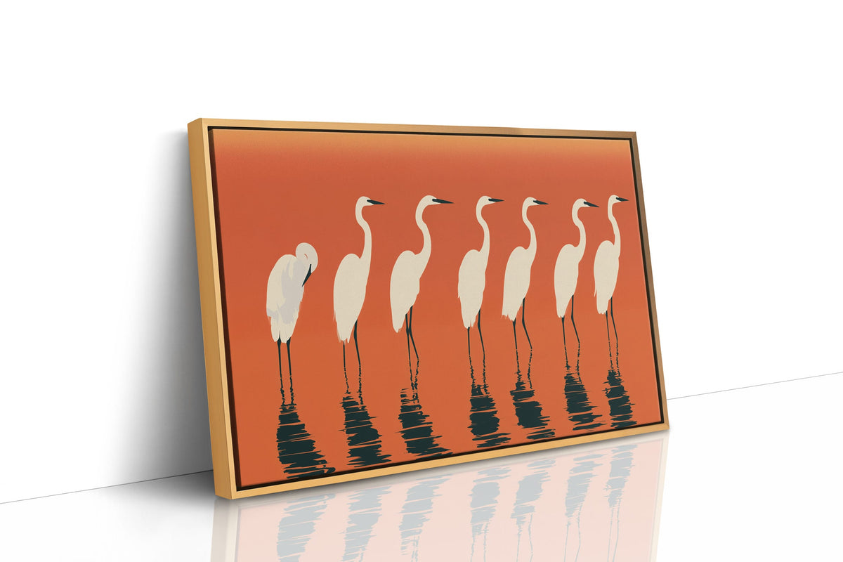 Egrets Wading Burnt Sunset