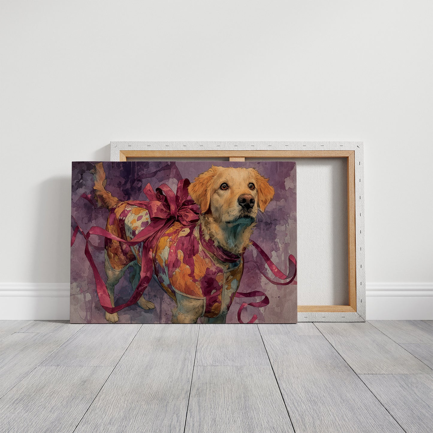Golden Retriever Wrapped in Ribbon