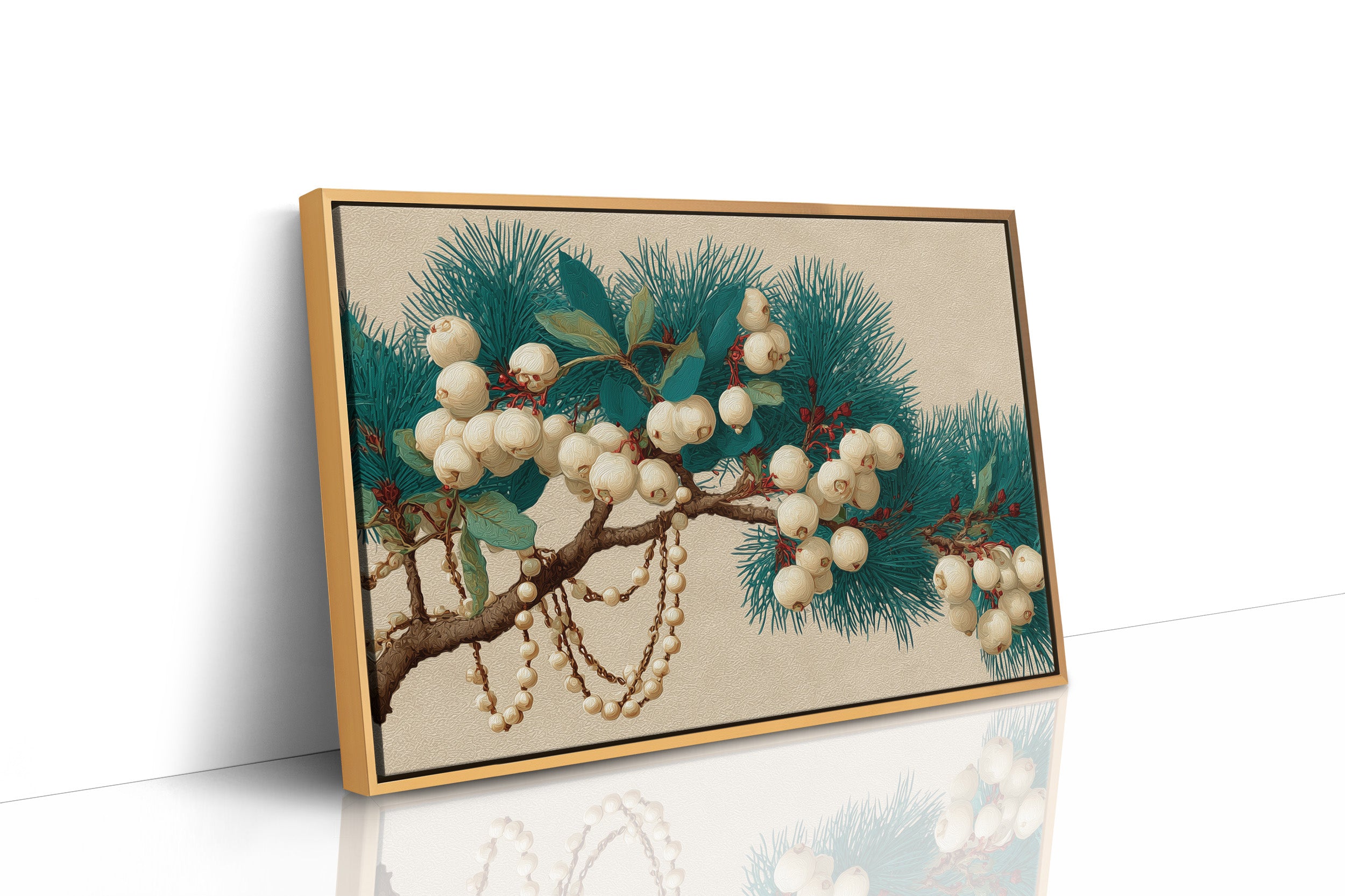 Snowberries and Pearls on Pine