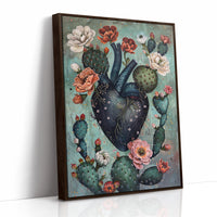 Cactus Heart Bloom – Surreal Botanical Art, Dark Floral Wall Decor