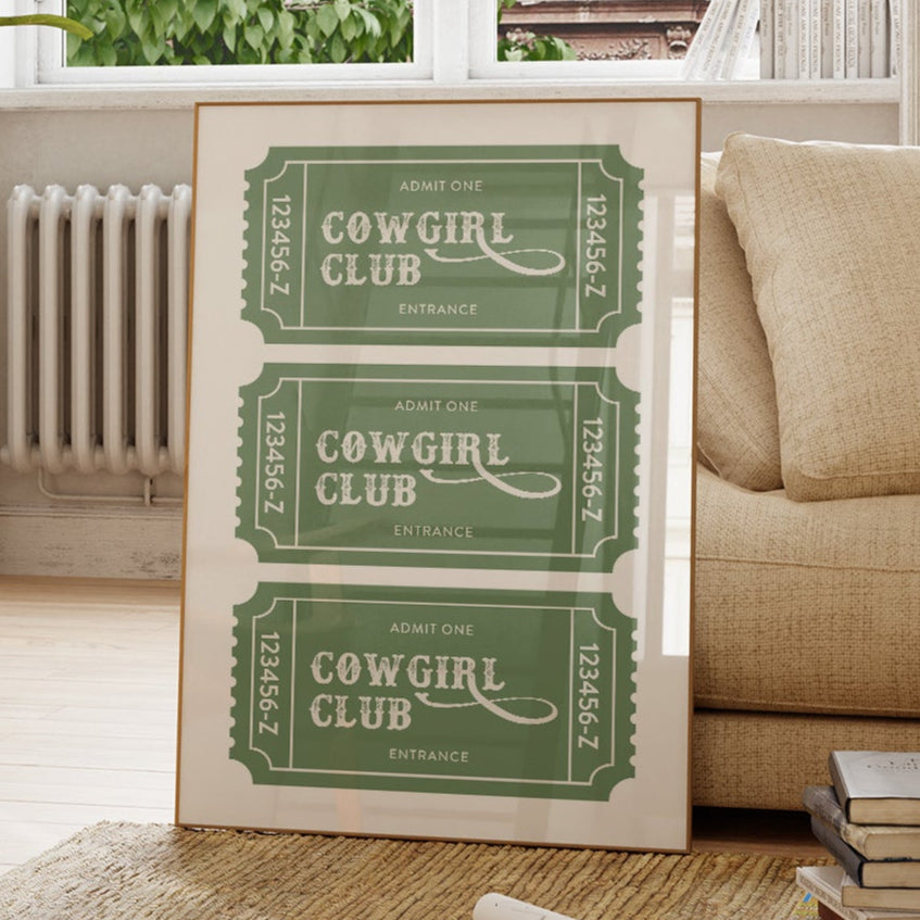 Cowgirl Club Ticket Print – Western Aesthetic Wall Art