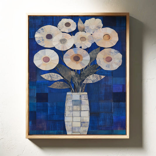 Moonlit Daisies In Checkered Vase
