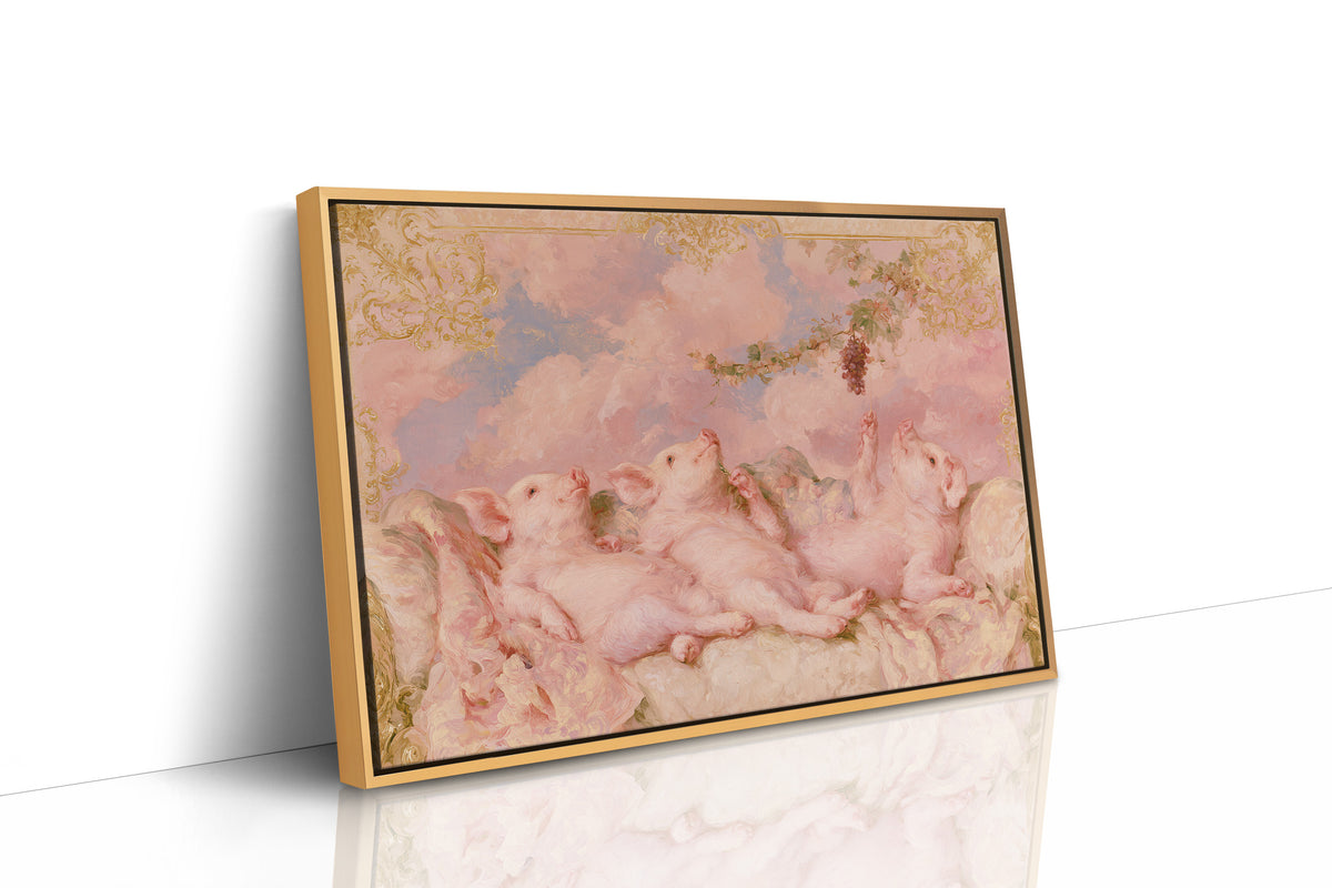Piglet Cherubs Reaching for Grapes