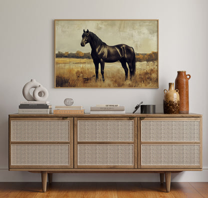 Majestic Black Stallion – Rustic Western Horse Wall Art Print