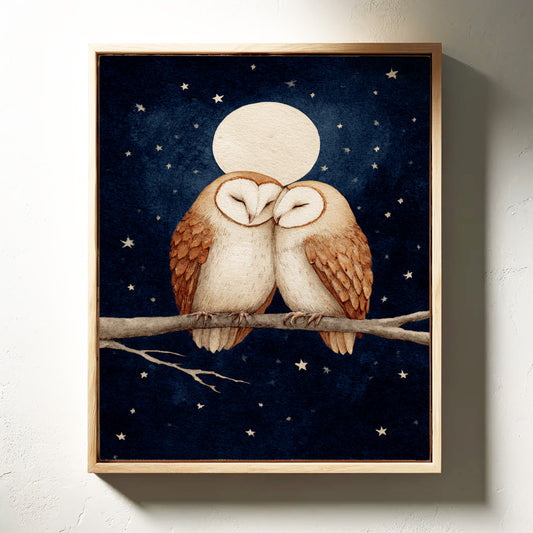 Loving Owls Under a Full Moon