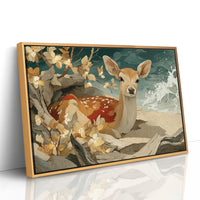 Fawn Resting by Driftwood Shore