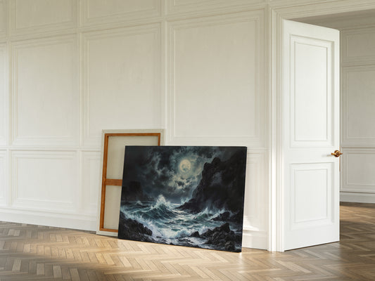 Moonlit Waves Break Against Cliffs