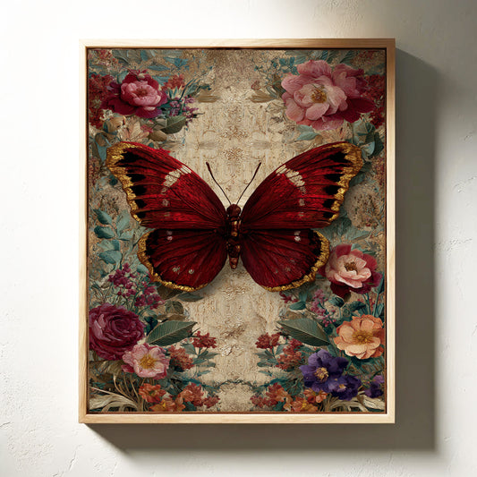 Crimson Wings Among Blossoms