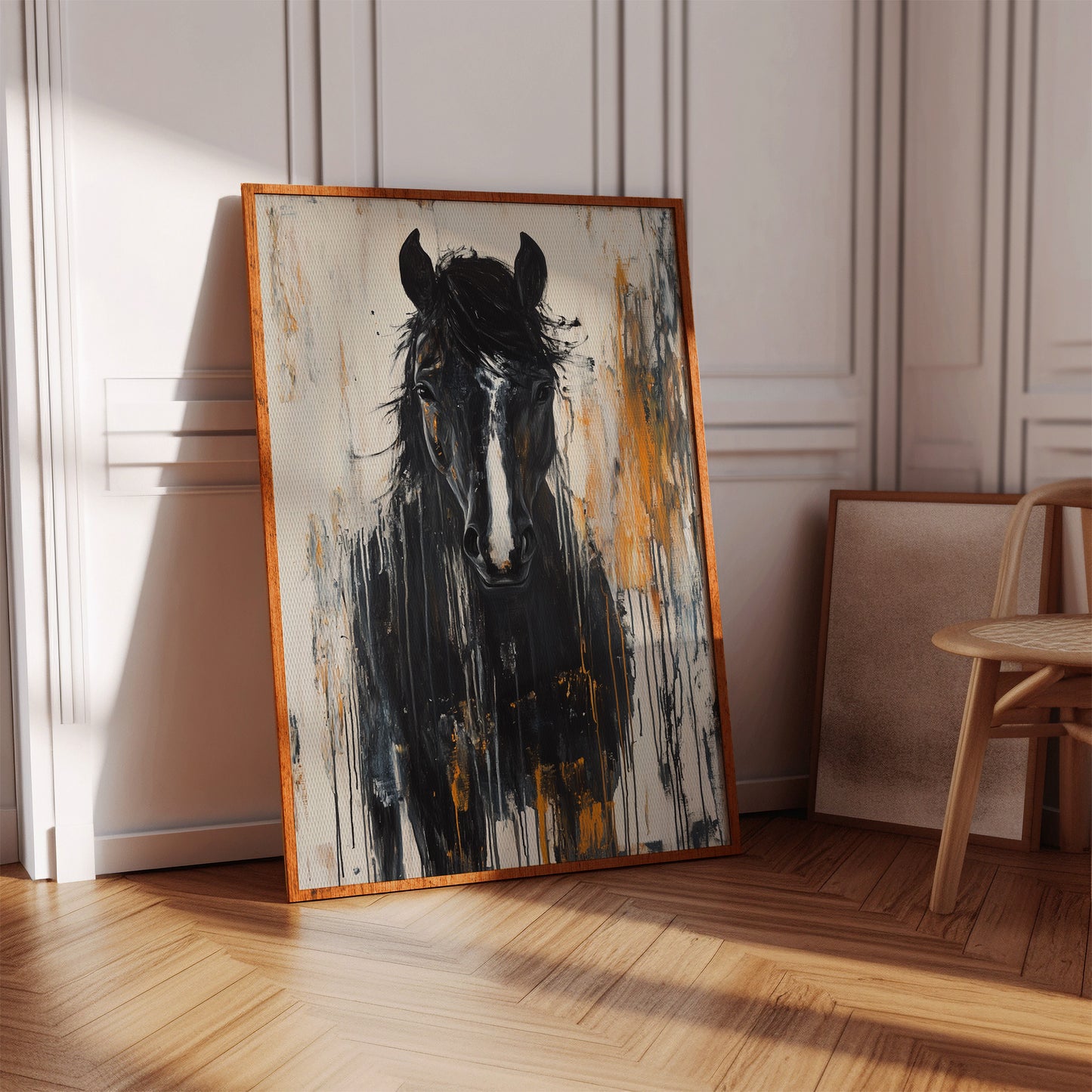 Fierce Stallion in Amber Rain