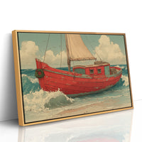 Weathered Red Boat with Wreath