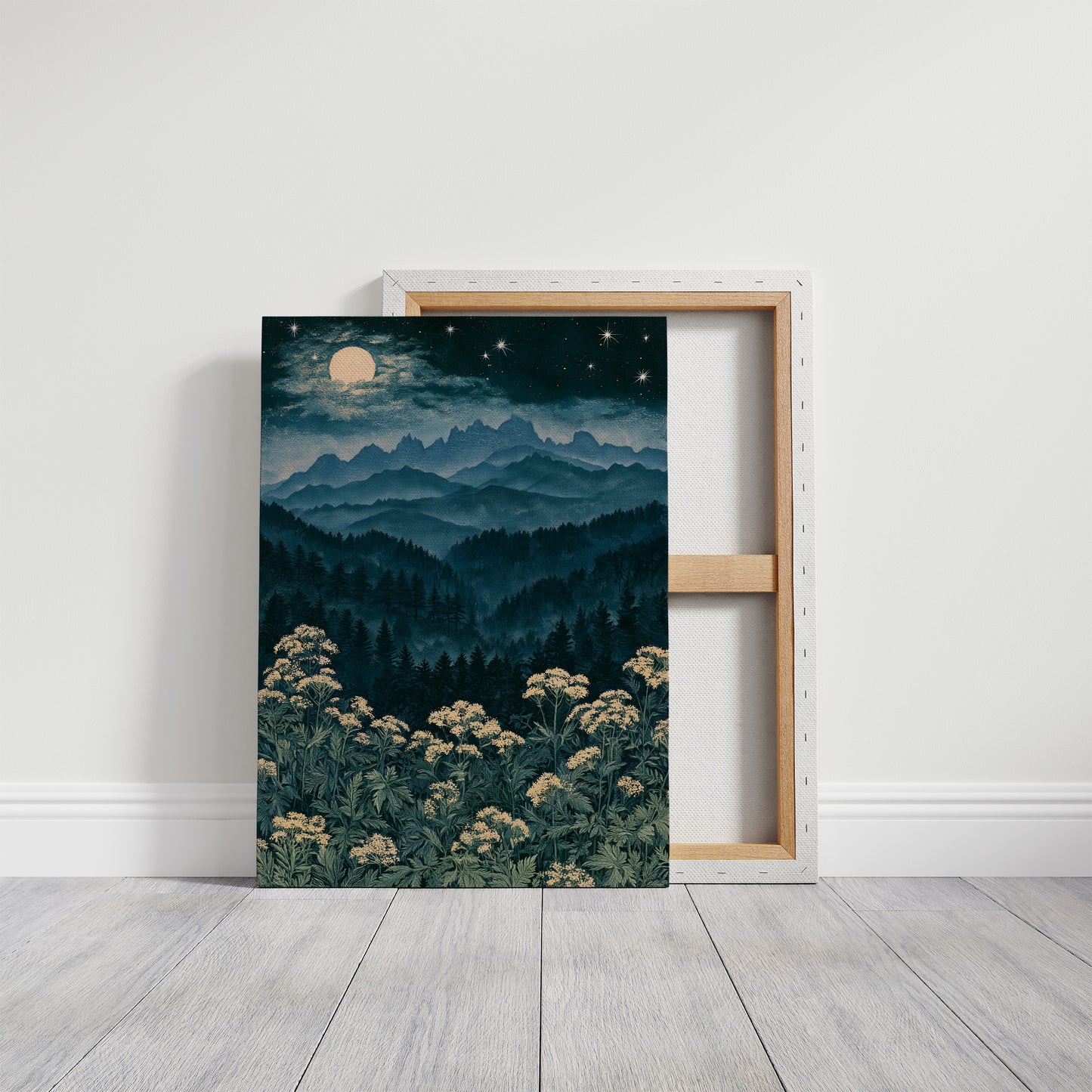 Moonlit Mountains Meet Wildflowers