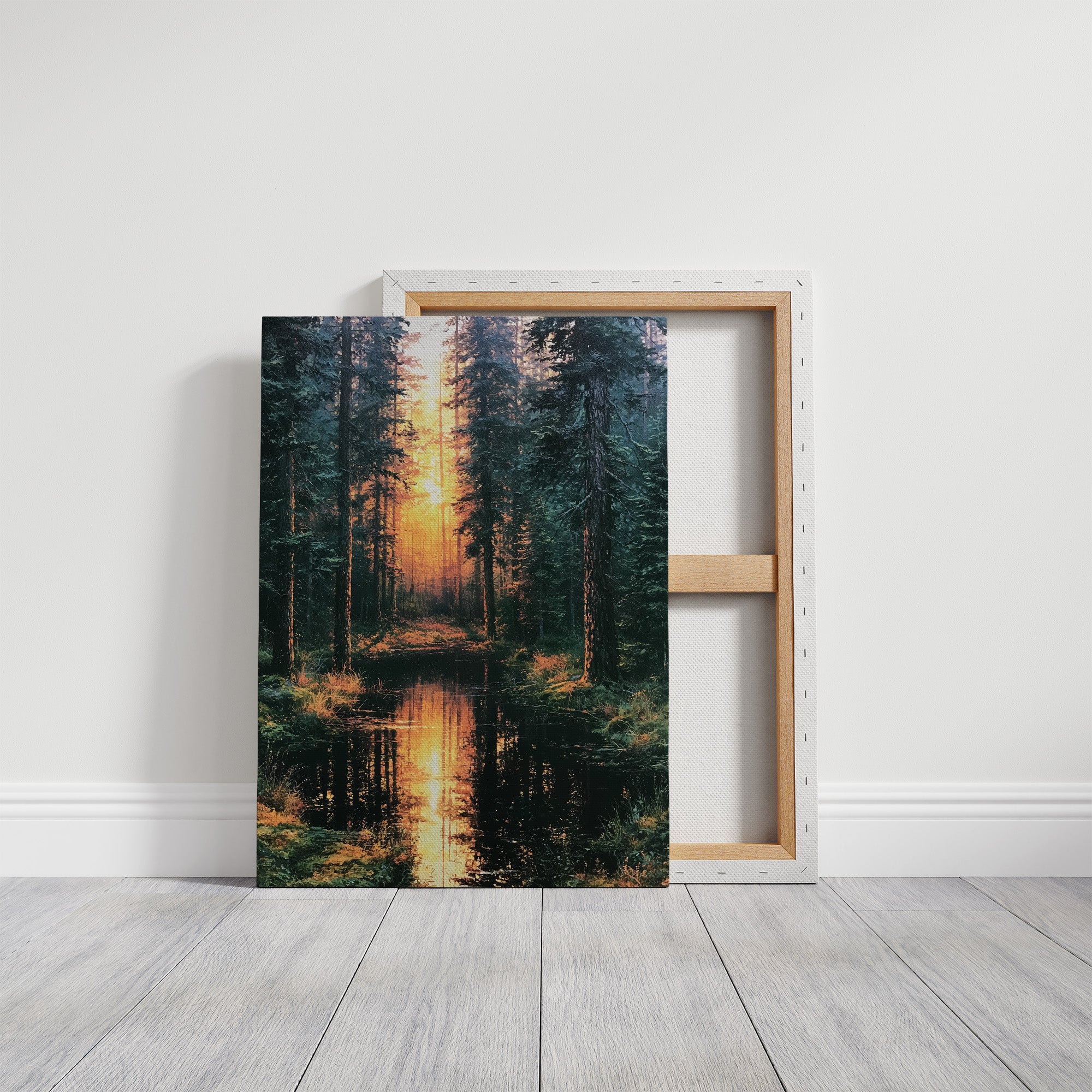 Into the Blaze: Shadowed Forest at Sunset