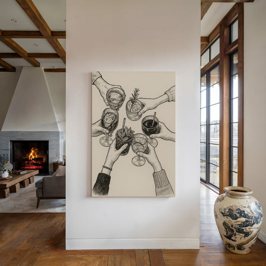 Cheers in Ink Toasting Hands Print