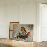 Winter Robin Perches Among Holly