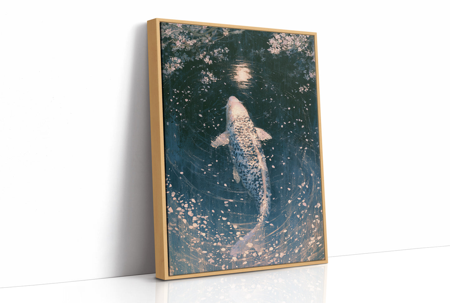 Koi Beneath the Falling Blossoms