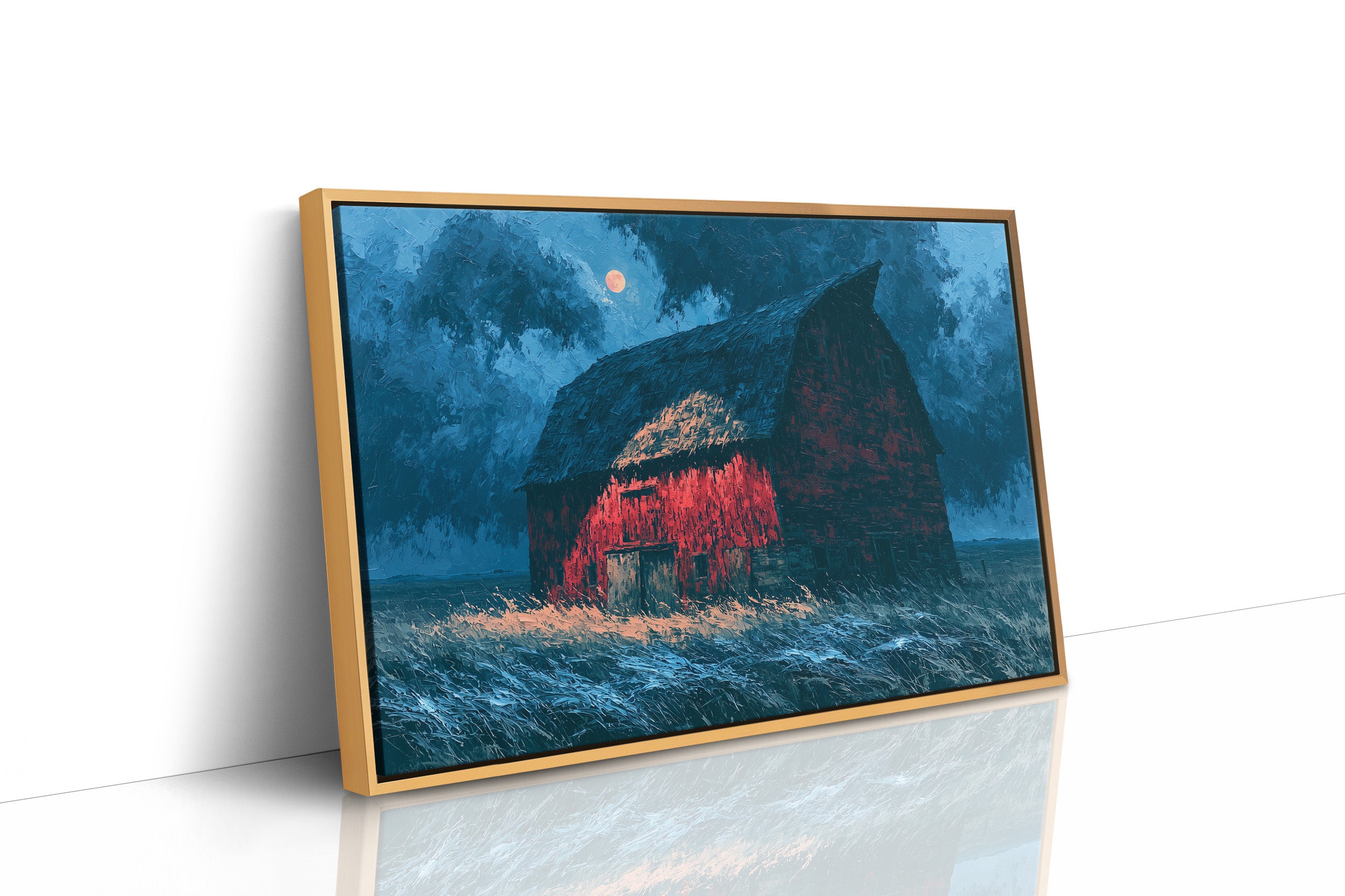 Red Barn Under a Blue Moon