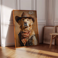Golden Retriever Gunslinger in a Cowboy Hat