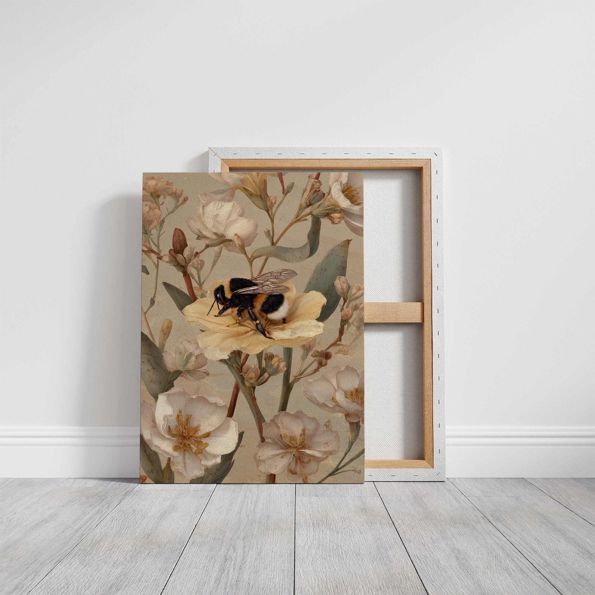 Bumblebee Rests On Pale Blooms