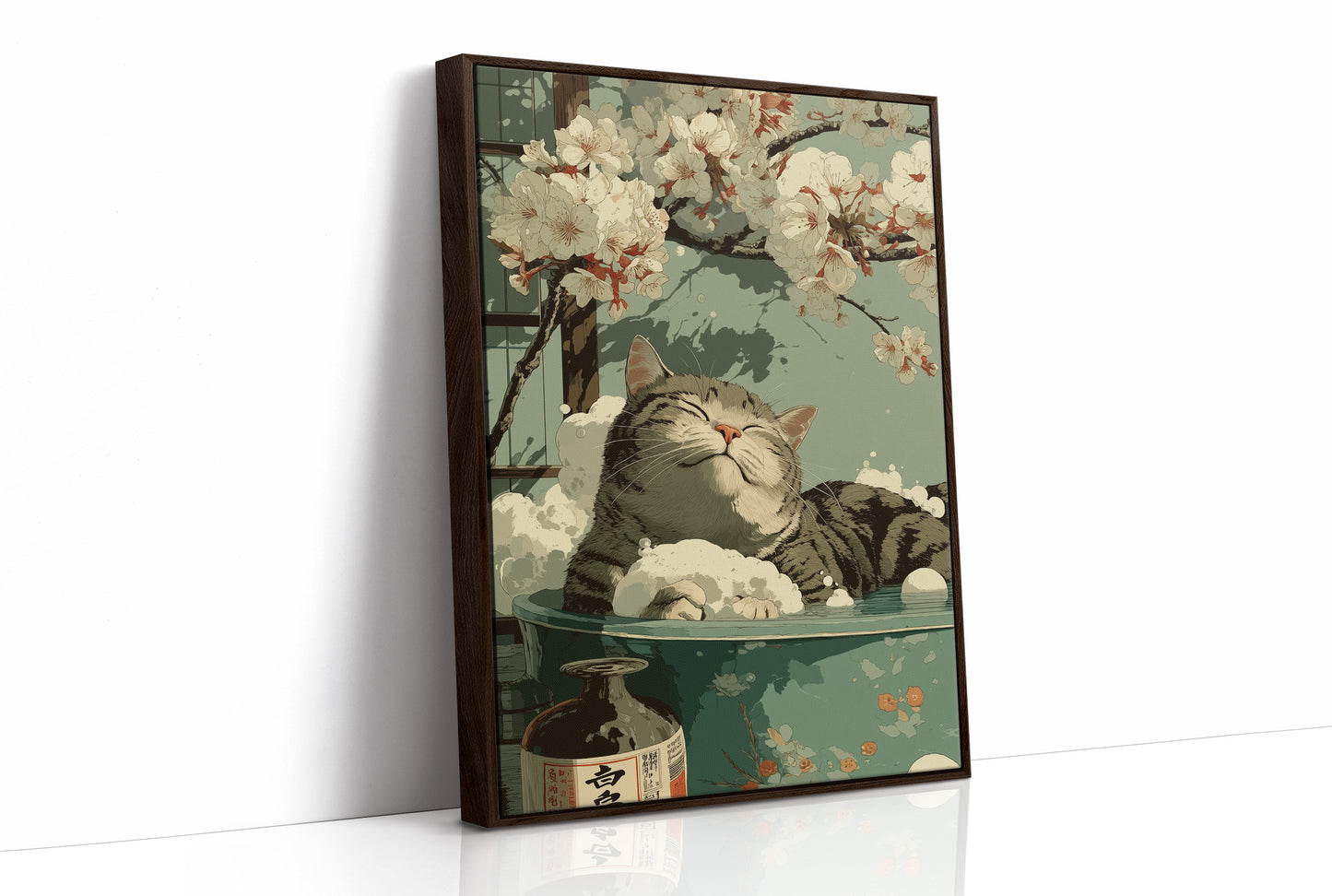 Blissful Cat Under Cherry Blossoms