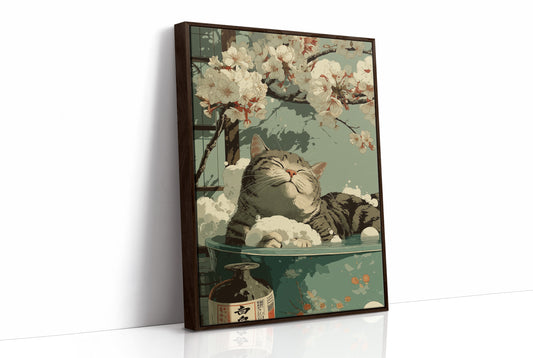 Blissful Cat Under Cherry Blossoms