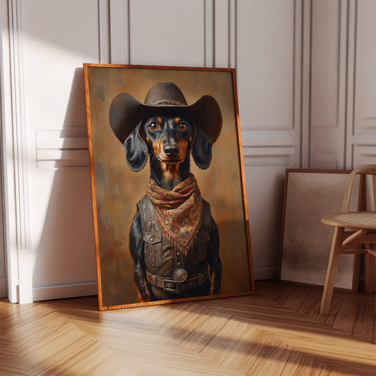 Cowboy Dachshund in Leather and Lace