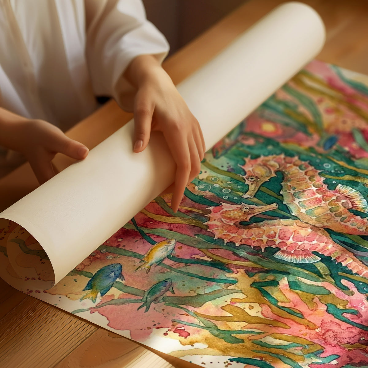 Seagrass Sweethearts: Watercolor Seahorse Duo