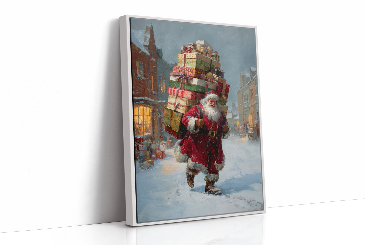 Gifts Tower Above Snowy Streets