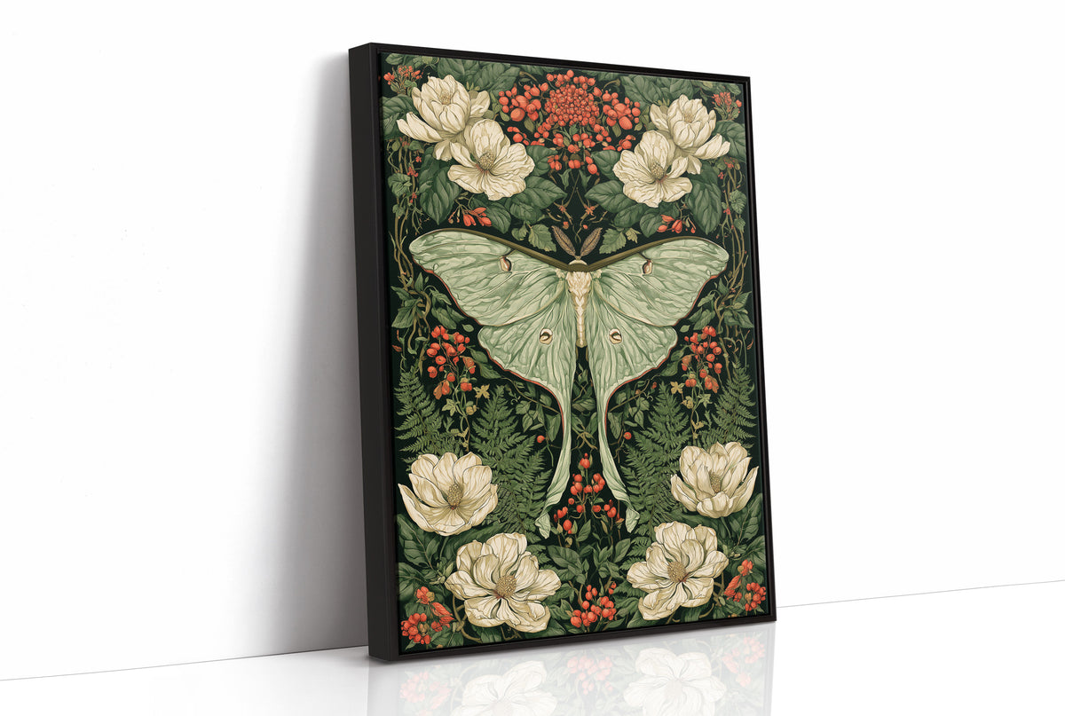 Luna Moth Rests Among Magnolias and Berries