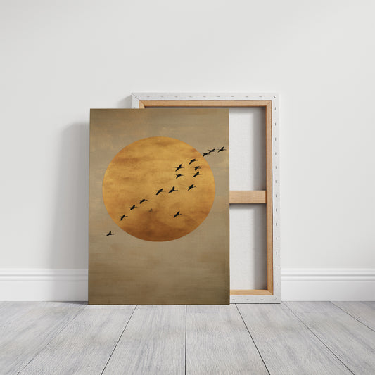 Birds Cross The Golden Moon Rise