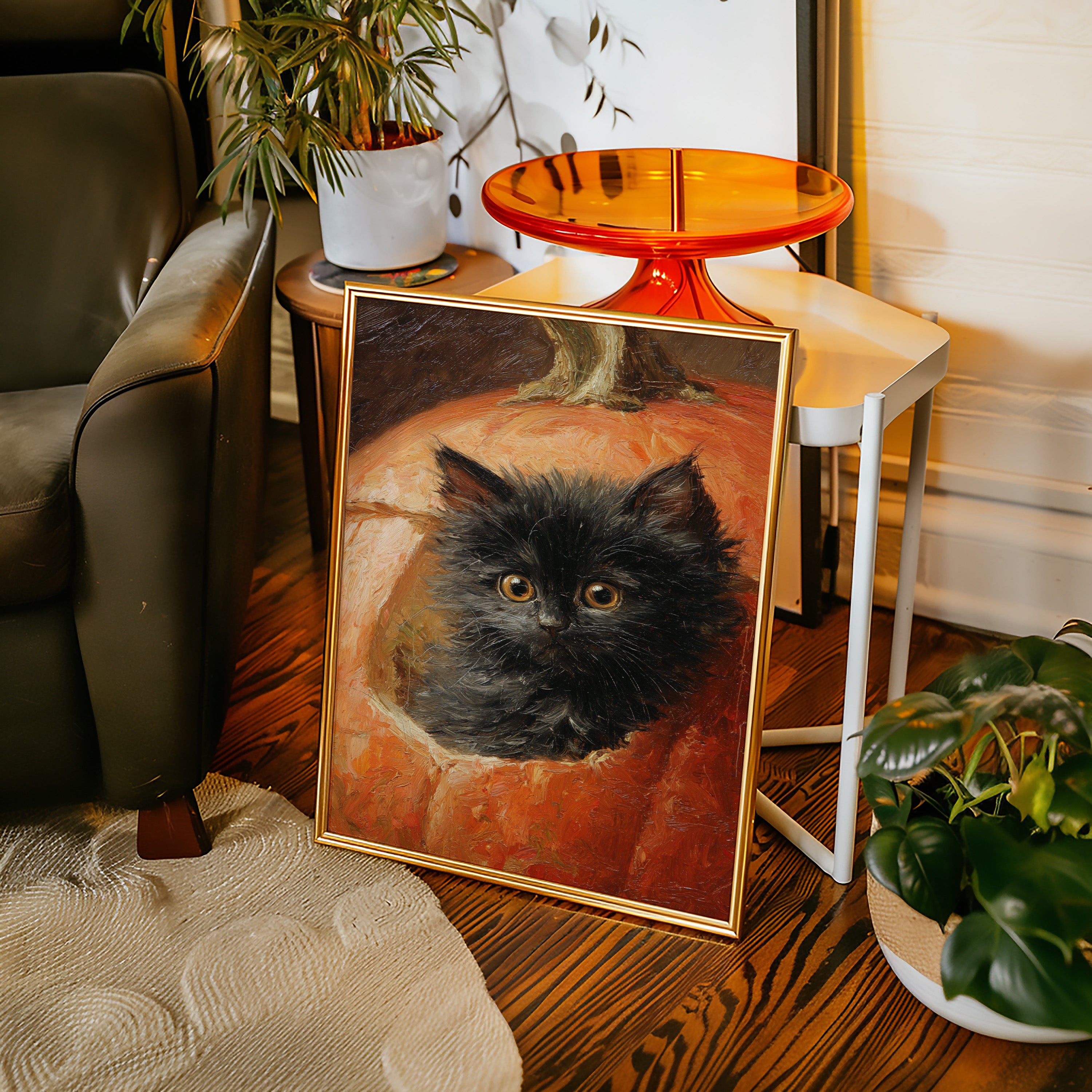 Curious Kitten in Pumpkin
