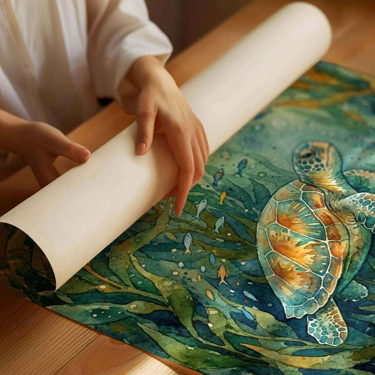 Kelp Forest Wanderer: Watercolor Sea Turtle