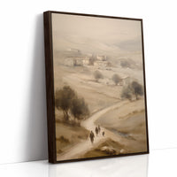 Travelers On Misty Village Path
