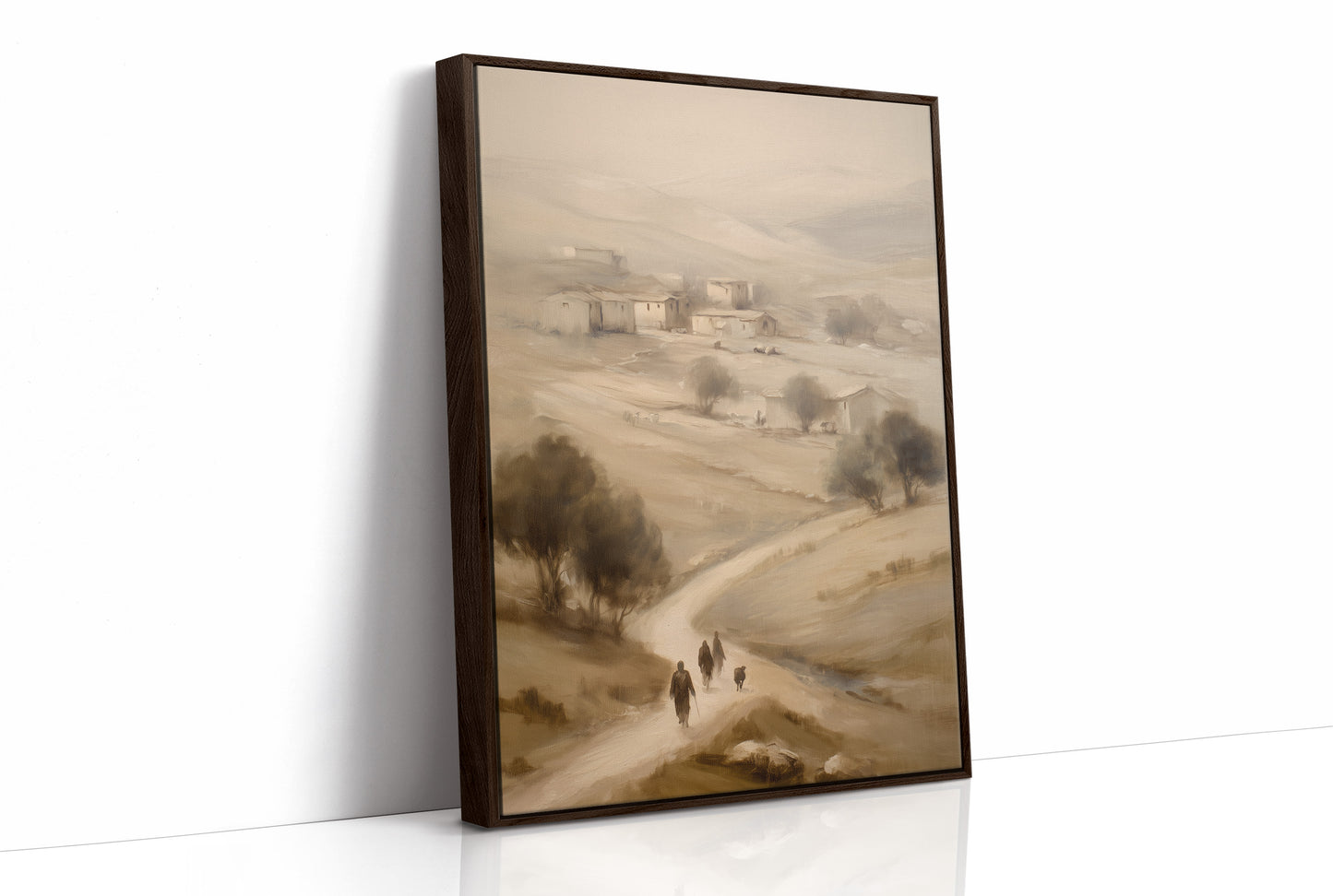 Travelers On Misty Village Path