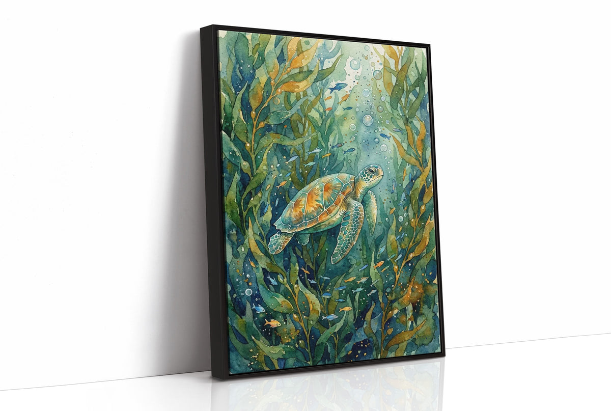 Kelp Forest Wanderer: Watercolor Sea Turtle