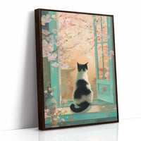 Cherry Blossoms Dance With Curious Cat