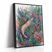 Coral Thicket Sentinel: Watercolor Shrimp Study