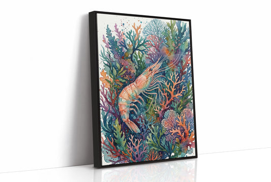 Coral Thicket Sentinel: Watercolor Shrimp Study