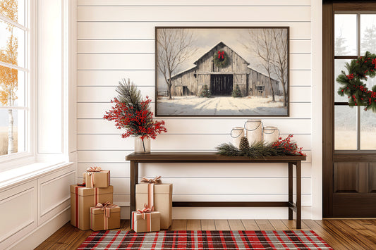 Winter Barn Wears Holiday Red