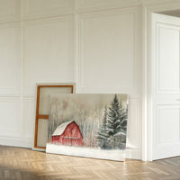 Red Barn Sleeps Among Winter Birch