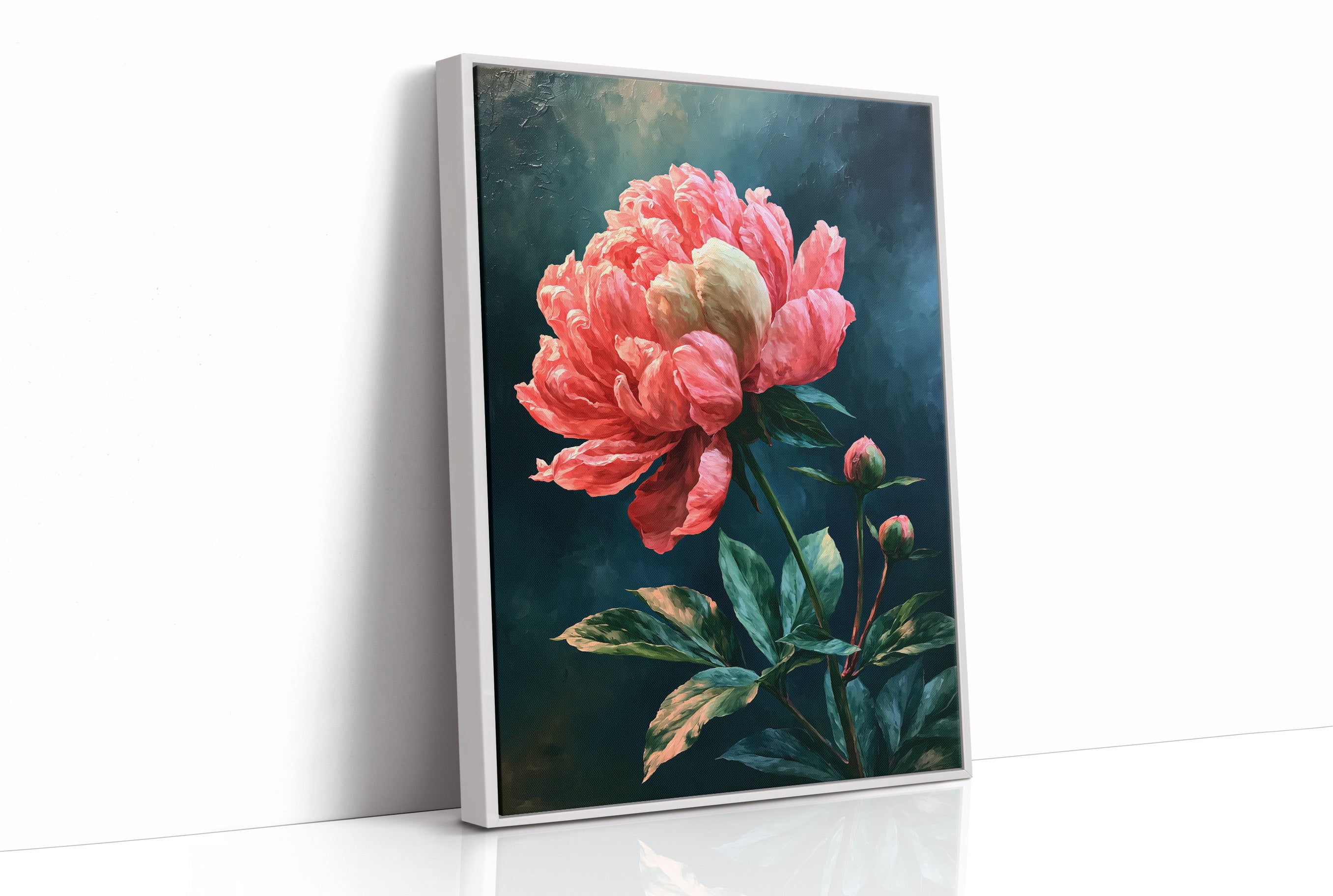Coral Peony Against Midnight Blue