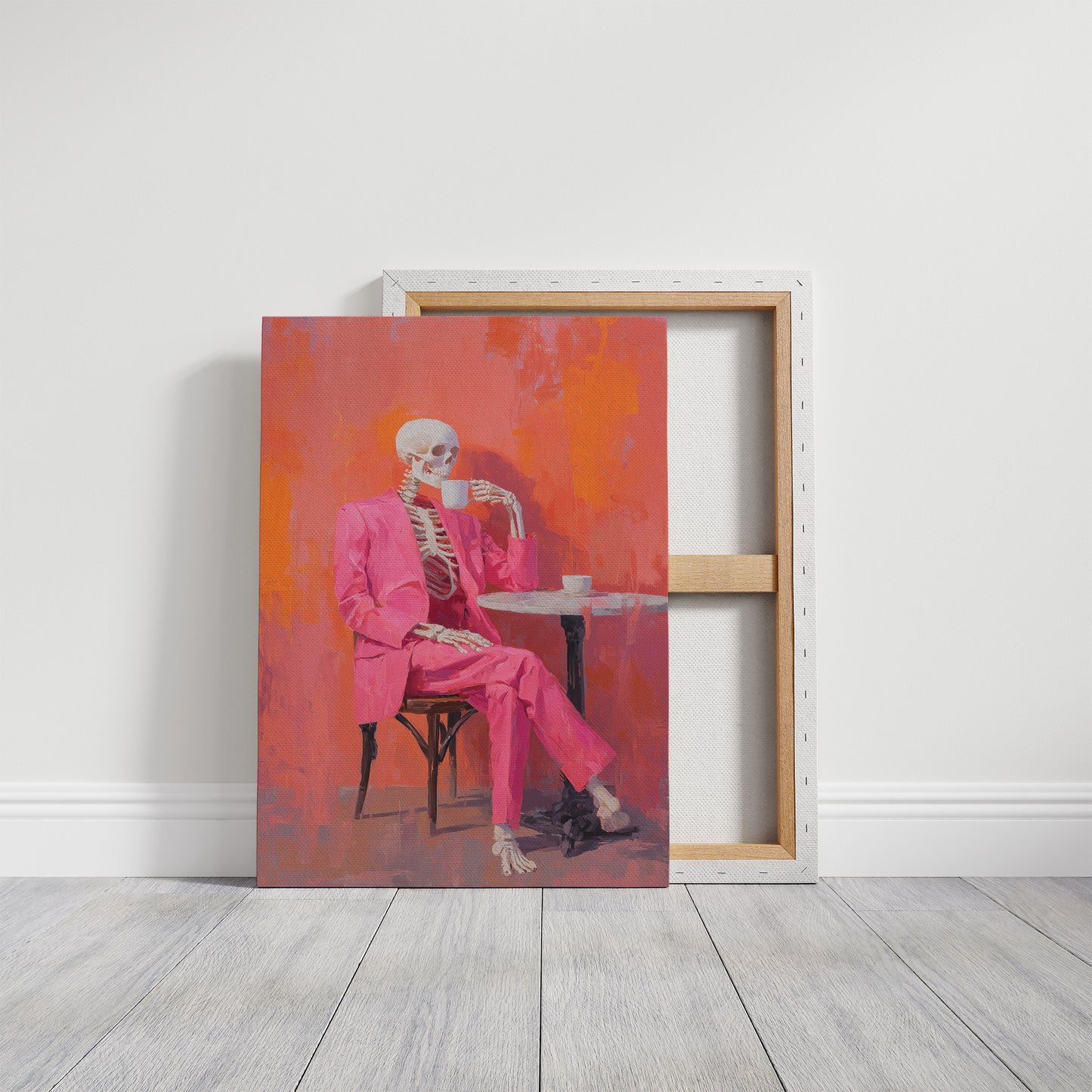 Fuchsia Suit Sips Eternal Coffee