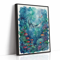 Silent Glide: Watercolor Manta Ray Reef Scene