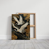 Cranes Dance Through Golden Ginkgo