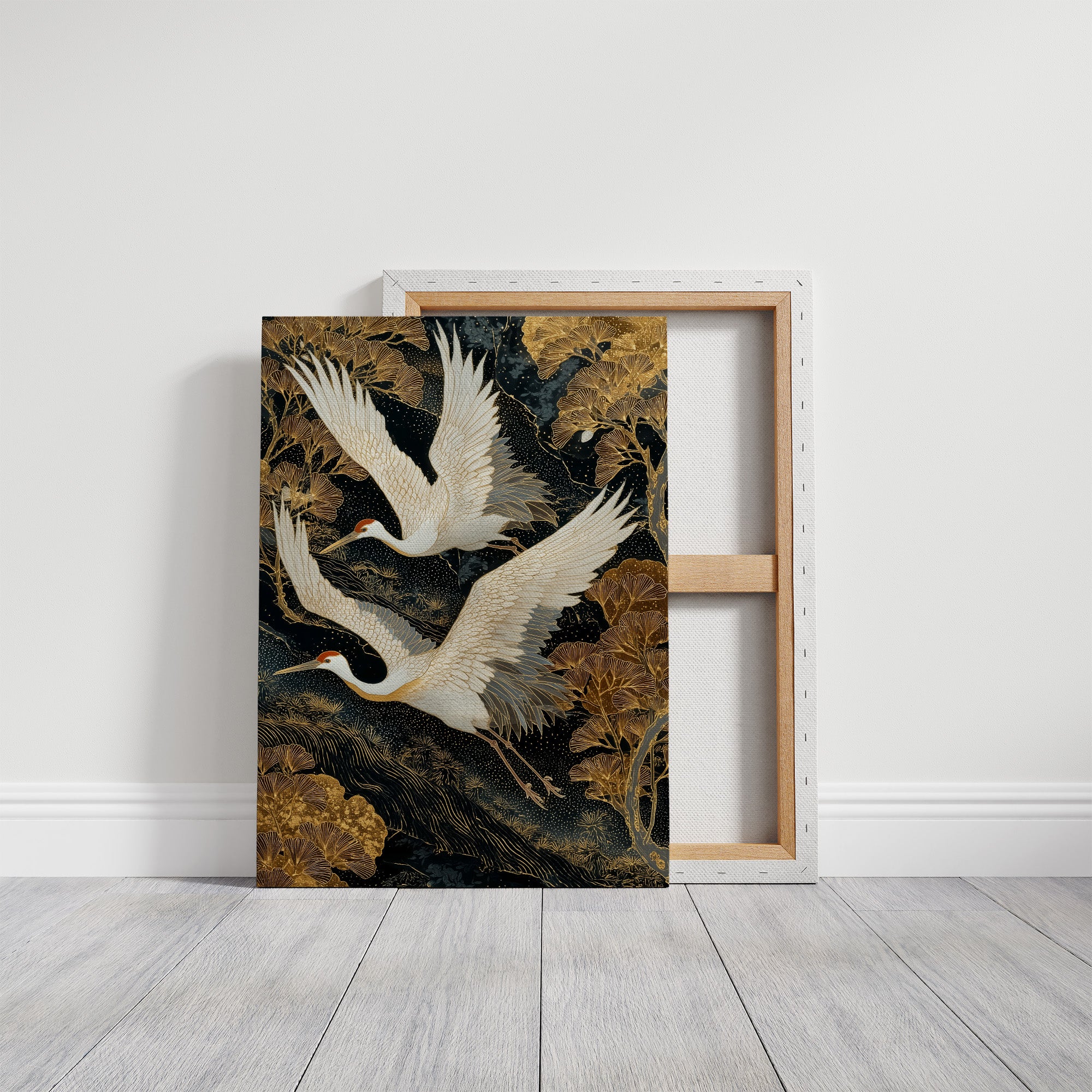 Cranes Dance Through Golden Ginkgo