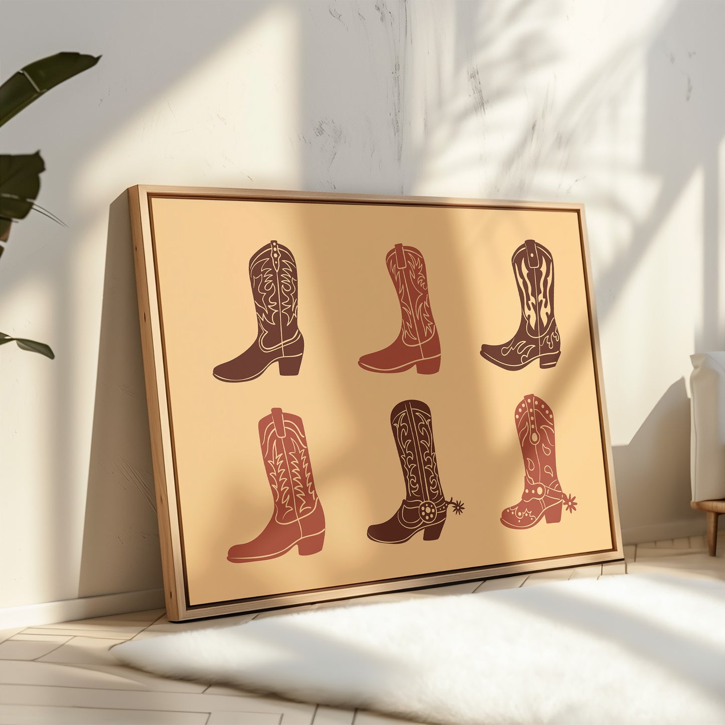 Rustic Cowboy Boots Wall Art – Western Country Decor in Warm Earth Tones