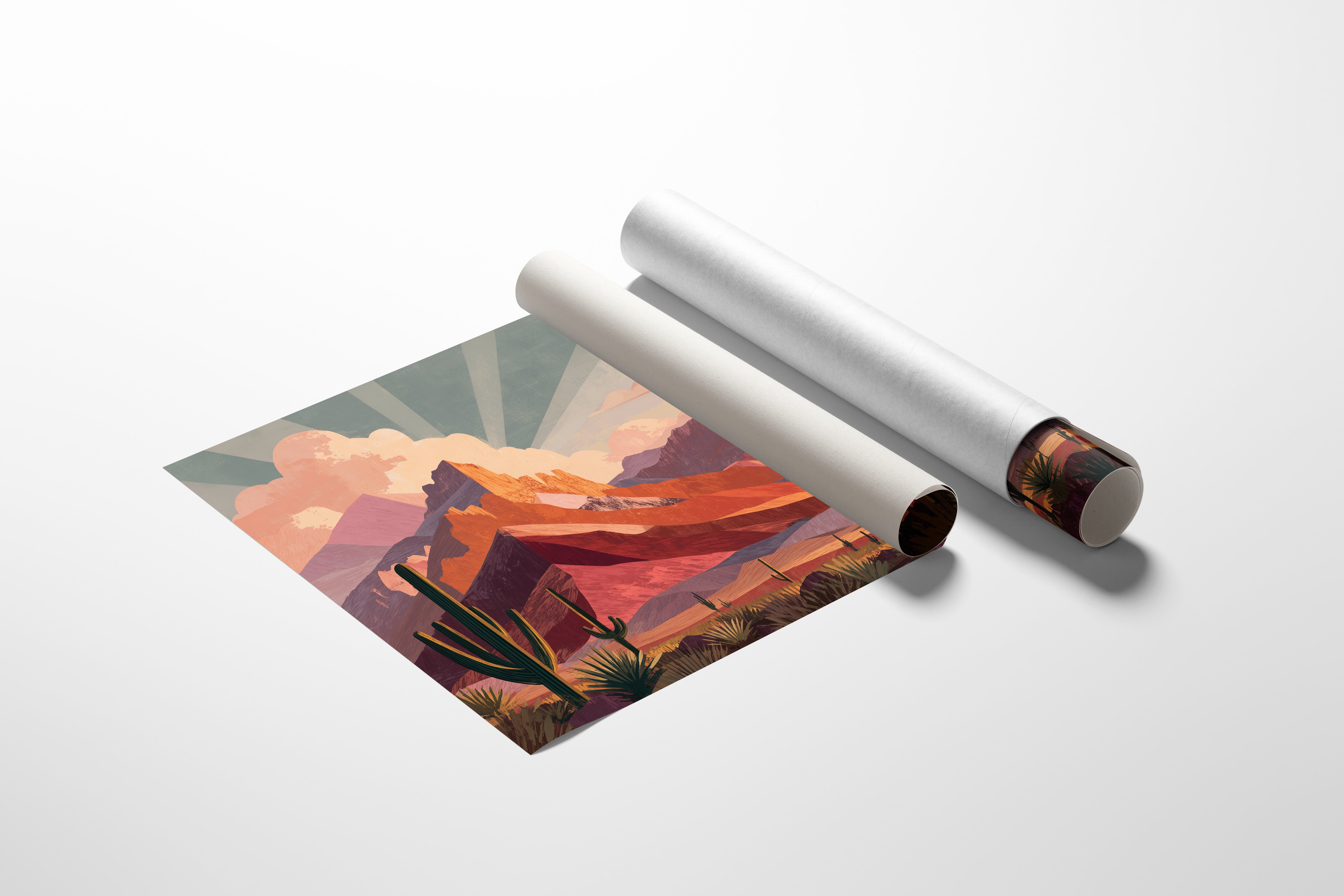 Saguaros Bathe In Coral Light