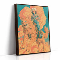 Cowgirl on a Giant Cat — Retro Surrealist Western Print